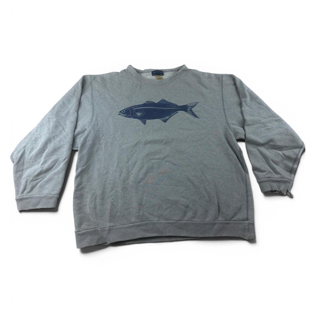 Vintage Non-Fiction Sweatshirt Men M Gray Pullover Marthas Vineyard Fish Preppy